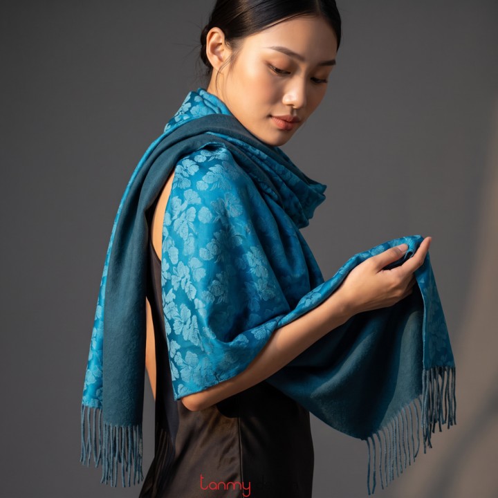 Two-layer silk wool scarf - orchid pattern- different colors